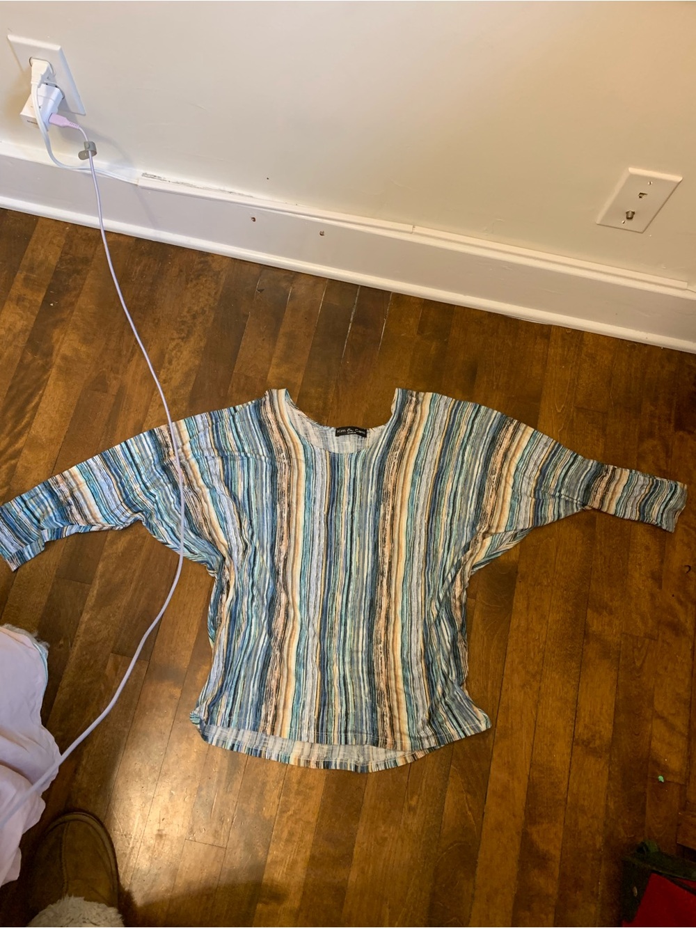 Kim & Cami Blue and Cream Striped Kids Long Sleeve Top